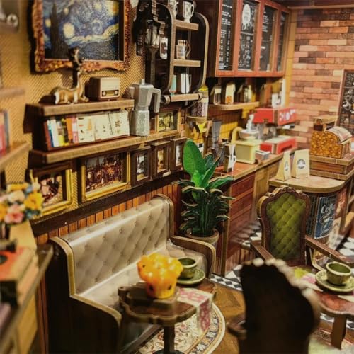 Image of CUTEBEE Book Nook Kit, DIY Miniature House Coffee Shop Dollhouse | Booknook Tiny House Bookshelf Decor, 3D Wooden Puzzle for Adults, DIY Hobby Craft Gift (Corner Coffee Shop)