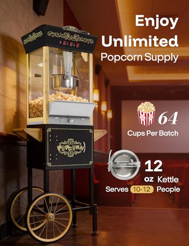 Image of 12oz Popcorn Machine with Cart, Movie Theater Style Popcorn Maker