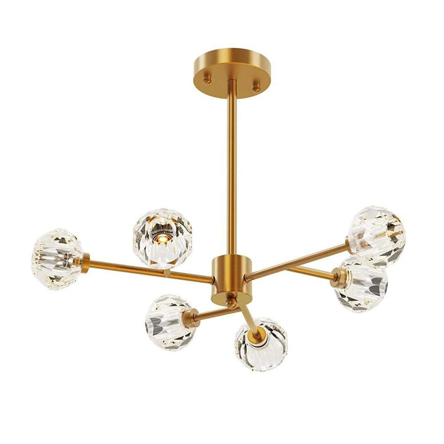 Lustre de luxe Sputnik doré en laiton brossé et cristal à 12 lumières
