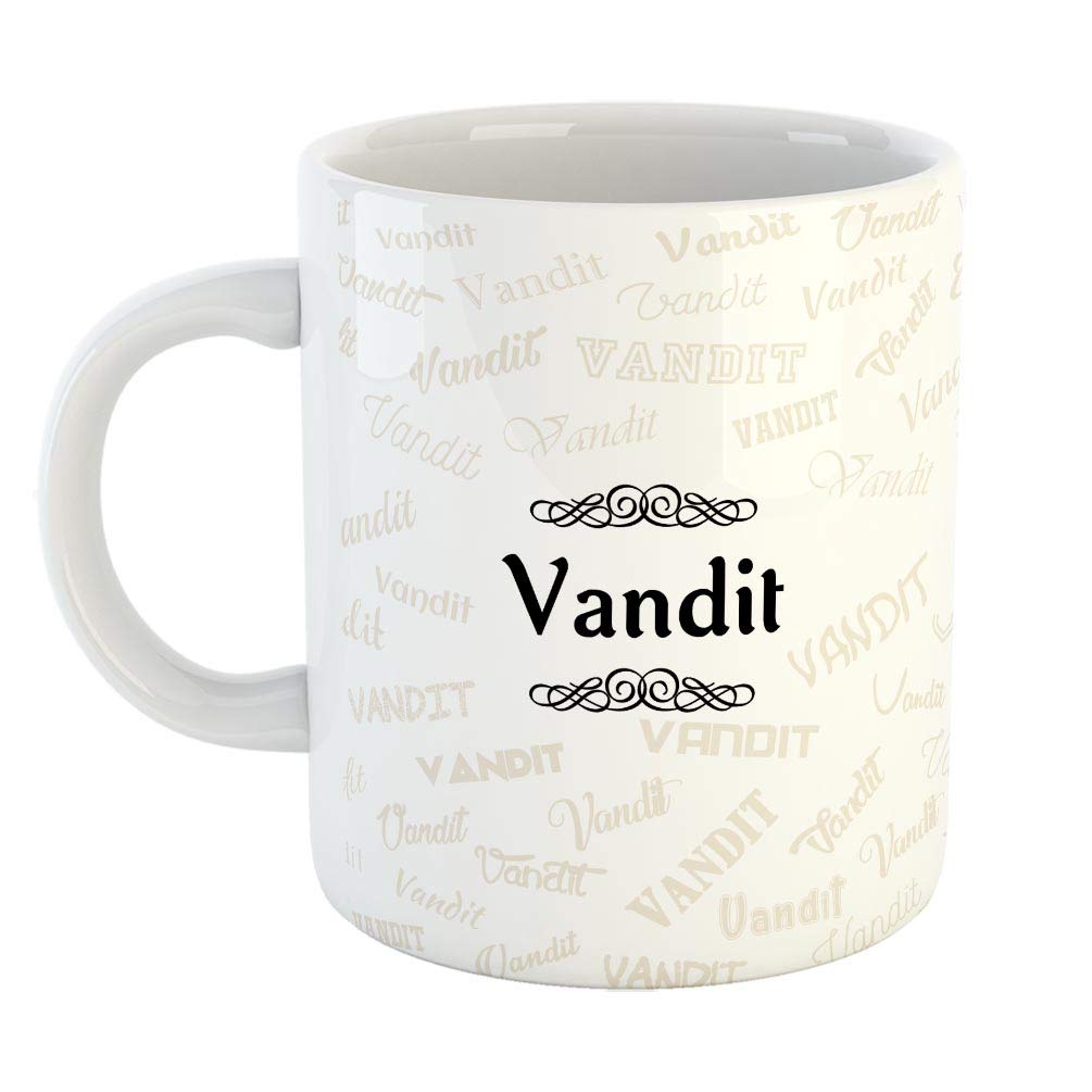 FurnishFantasy Ceramic Coffee Mug - Best Personalised Gift for Happy Birthday, Color - White, Name - Vandit