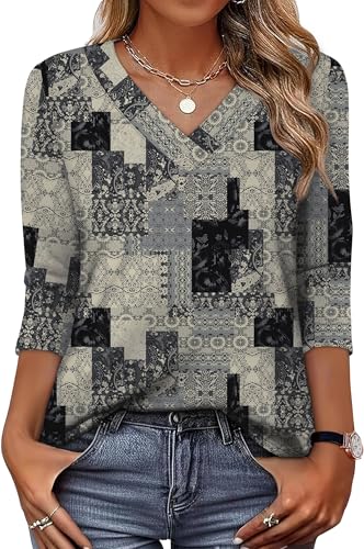 Image of XIEERDUO 3 /4 Length Sleeve Womens Tops V Neck T Shirts Summer Clothes Basic Blouses Dressy Casual 2026 Spring Outfits