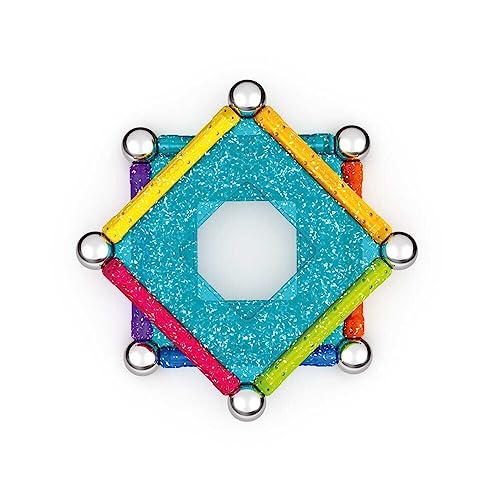 Geomag - Glitter - 22 Pièces - Constructions Magnétiques à Paillettes pour Enfants Dès 3 Ans - Blocs Magnétiques avec 8 Bâtonnets, 8 Boules, 6 Plaques - 100% Plastique Recyclé - Fabrication Suisse