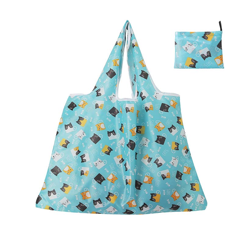Allenada 3 Pack Reusable Tote Bags with Storage Pouch Reusable Shopping Bags, Large 20KG Cute Groceries Bags, Foldable Large Shopping Bags, Shopping Grocery Bags (3 Pack, Kitten)