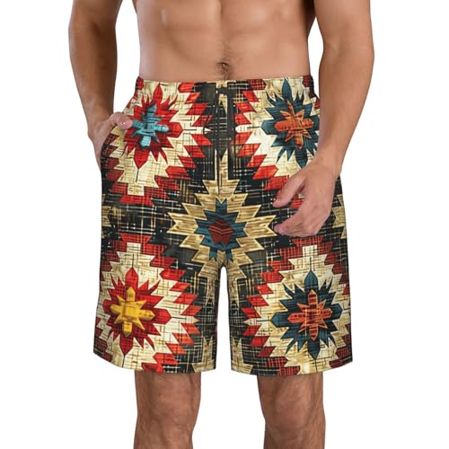 Native American Old Geometric Wood Vintage Brown Men's Quick Dry Swim Trunks Surfing Beach Mesh Board Shorts