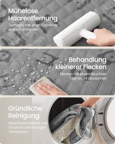Feandrea wasserdichte Hundedecke, Decke, 135 x 76 cm, Autoschondecke für Haustiere, Sofaschutz, maschinenwaschbar, rutschfeste Unterseite, Stepp-Design, Taubengrau PPB024GD01