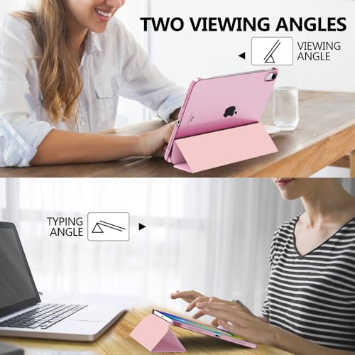 Image of MoKo for iPad (A16) 11th Generation Case 11 Inch 2025, iPad 10th Generation Case 10.9 Inch 2022, Slim Stand Hard PC Translucent Back Shell Smart Cover, Support Touch ID, Auto Wake /Sleep, Flowers Pink