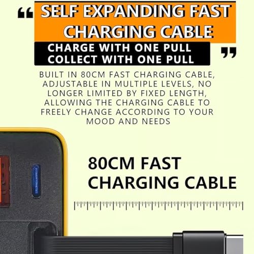 Caricabatterie Retrattile 3 in 1 80w Max Veloce, Caricabatterie per Tablet e Adattatore di Alimentazione Retrattile con Cavo di Tipo C e 2 Porte USB, 2 Pezzi, Bianco