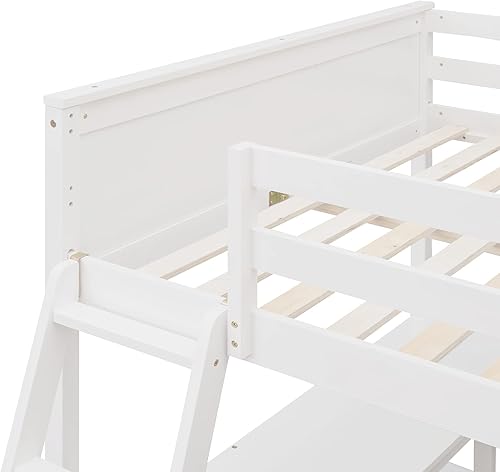 Miniatura 6 de Flieks Cama alta de tamaño matrimonial con estantes de 3 niveles y escritorio cama alta de madera para niños marco de cama que ahorra espacio con