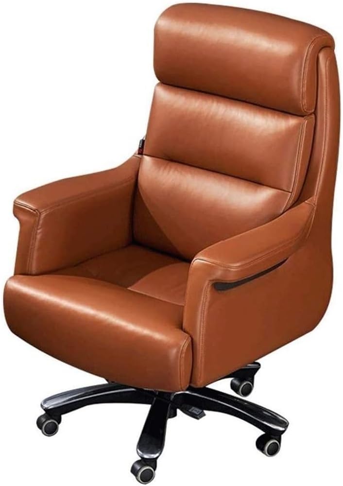 Silla de oficina moderna con asiento acolchado, silla ejecutiva de cuero con altura ajustable y base giratoria, estructura de aluminio, silla de escritorio para computadora, p（Light Brown-One Size）