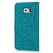 Badalink Galaxy S6 Case, Samsung Galaxy S6 Case - Wallet Flip Stand Case Embossed Plants PU Leather Case Shockproof Soft TPU Inner Bumper Slim Protective Card Slots Wrist Strap Cover Blue