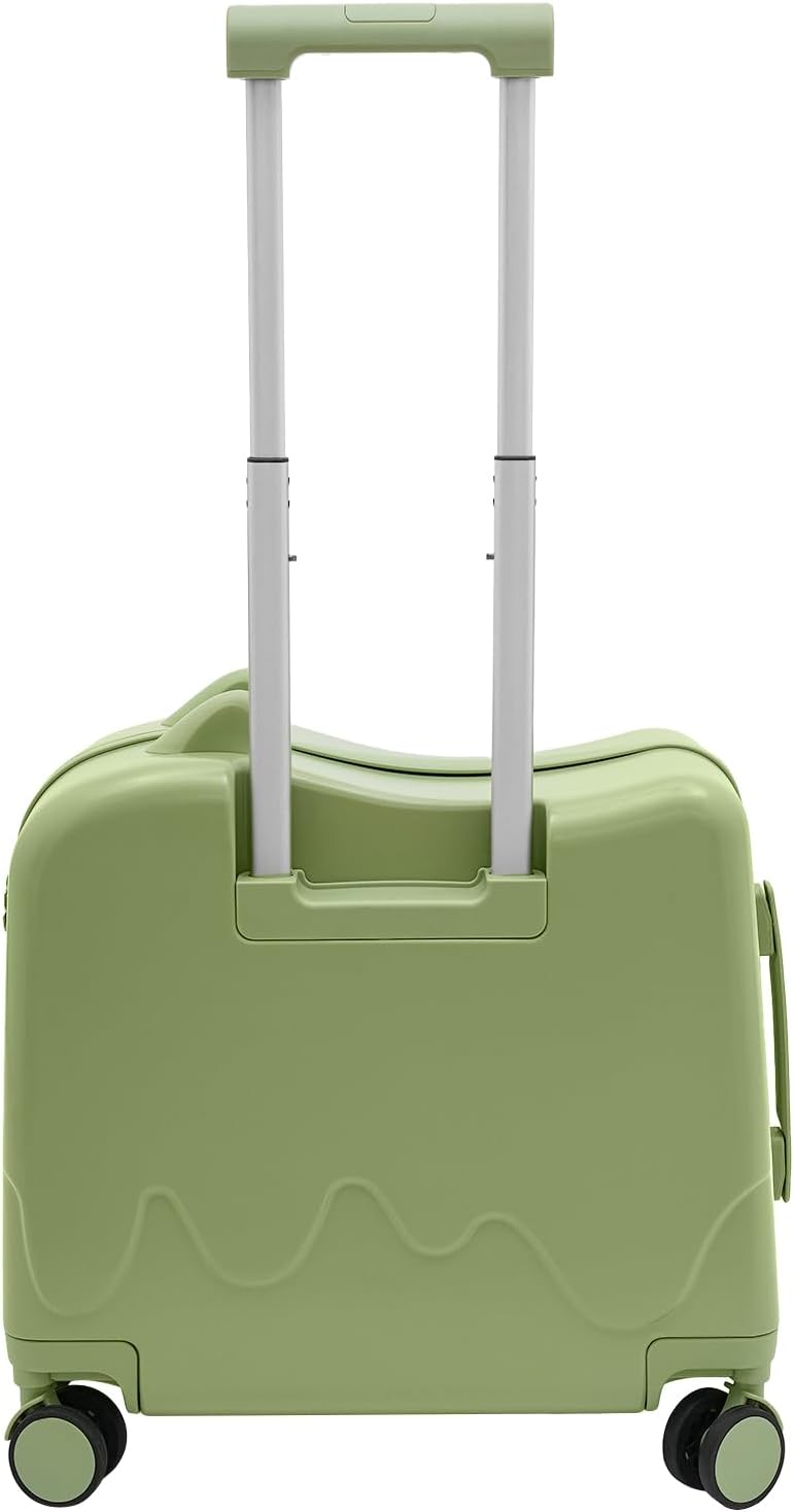 18" Kids Carry On Luggage, Ride-On Kids' Suitcase with Double Spinner Wheels, Cute Lightweight Tow-Along Luggage with Password Lock, Children's Trolly Case for Travel Study Tours (Olive Green)