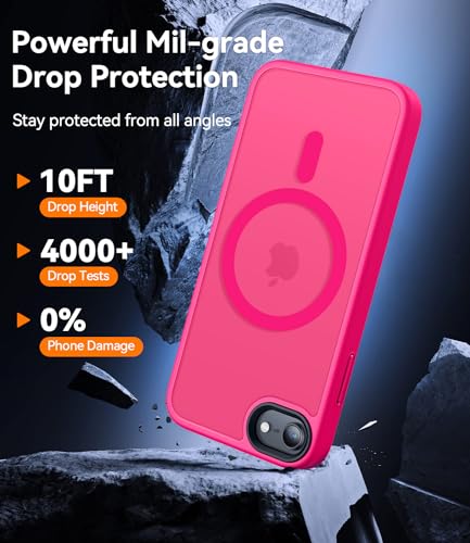 Image of CANSHN Magnetic Case for iPhone SE 2022 /iPhone SE 2020 /iPhone 8, Built in Magnets Compatible with MagSafe, Translucent Matte Back Phone Cover for iPhone 8 /SE 2 /SE 3(4.7 inch) Frosted Hot Pink