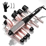 Lockenstäbe Set 5 in 1, MAX-T Lockenstab mit 3 Fässer und Multifunktion Thermal Brush, mit Verschiedenen Aufsätzen 9-38mm, PTC-Schnellheizung Temperaturregelung und Schutzhandschuhen