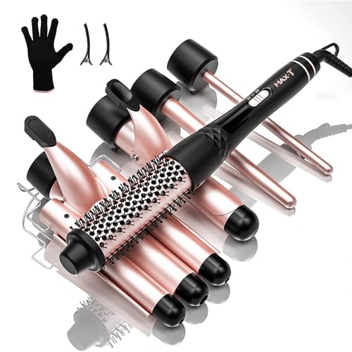 Lockenstäbe Set 5 in 1, MAX-T Lockenstab mit 3 Fässer und Multifunktion Thermal Brush, mit Verschiedenen Aufsätzen 9-38mm, PTC-Schnellheizung Temperaturregelung und Schutzhandschuhen Lockenstäbe Set 5 in 1, MAX-T Lockenstab mit 3 Fässer und Multifunktion Thermal Brush, mit Verschiedenen Aufsätzen 9-38mm, PTC-Schnellheizung Temperaturregelung und Schutzhandschuhen
