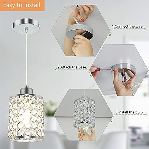 Depuley Modern Crystal Pendant Lighting,Cylinder Chandelier Light Shades Ceiling Cord Adjustable, Chrome Finished Hanging Light Fixture for Kitchen Dinning Room Bedroom Foyer Hallway Bathroom