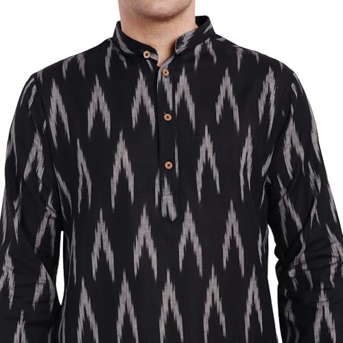 Image of SKAVIJ Men's Pure Cotton Printed Kurta Pajama Set Ikat Design Casual Ethnic Dress