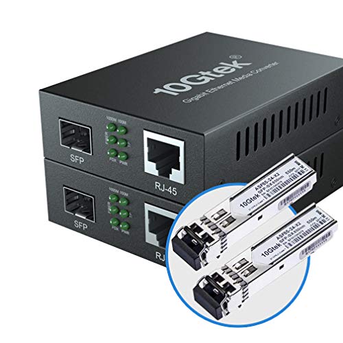 Image of 10Gtek Gigabit Ethernet Media Converter, MultiMode Dual LC Fiber to Ethernet RJ45 Converter for 10 /100 /1000Base-Tx to 1000Base-SX(with a SFP MMF 850-nm Module), UL Certified, up to 550-m, Pack of 2