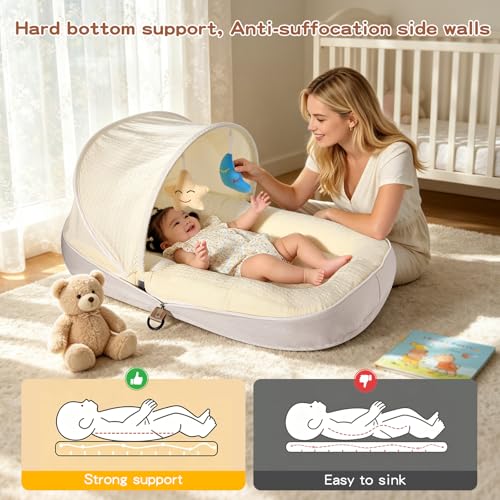 Image of Baby Lounger, Portable Foldable Infant Lounger for Newborn to Toddler(0-12 Month), Baby Nest with Removable Washable Cover for Home Travel Dual-Purpose