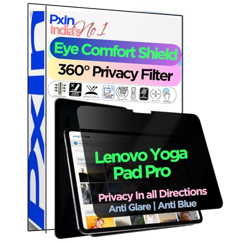 Image of PxIn Tablet Privacy Screen Guard compatible with Lenovo Yoga Pad Pro (YT-K606F) | No.1 | Anti Glare | Anti Blue Light | Anti UV | 4 Way Privacy Filter | 360 Privacy | Eye Protect