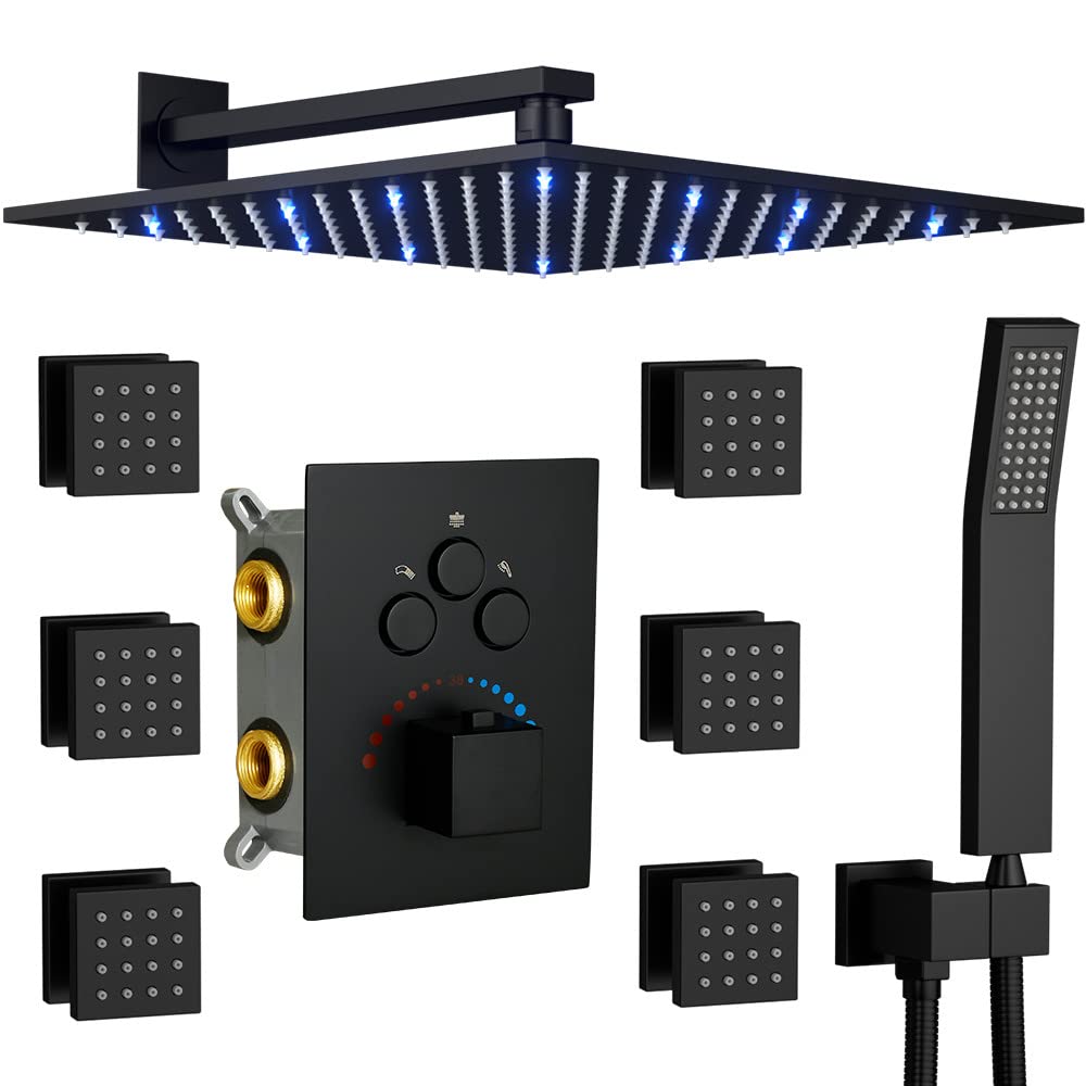 Buy Matte Black Shower Jets Body Sprays System KATAIS Thermostatic Rain