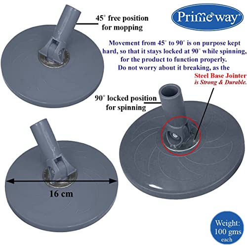 Image of Primeway Stainless Steel Spin Mop Replacement Handle Rod Stick Set with Disc Plate Head 16cm Accessory | Max Handle Length 109~127cm | Grey