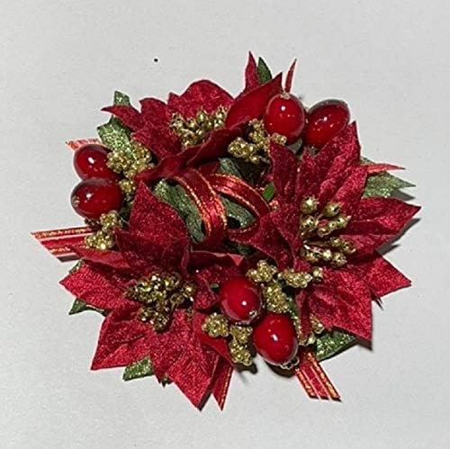 Shades New 1" Candle Size Candle Ring Christmas Decoration Poinsettia & Berry