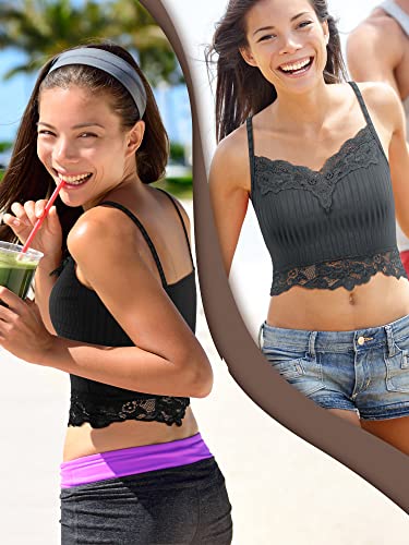 Bencailor 4 Pcs Lace Y2k Tank Tops Fairy Grunge Clothes Crop Tops Lace Patchwork Cami Ribbed Knitted Tank for Women4