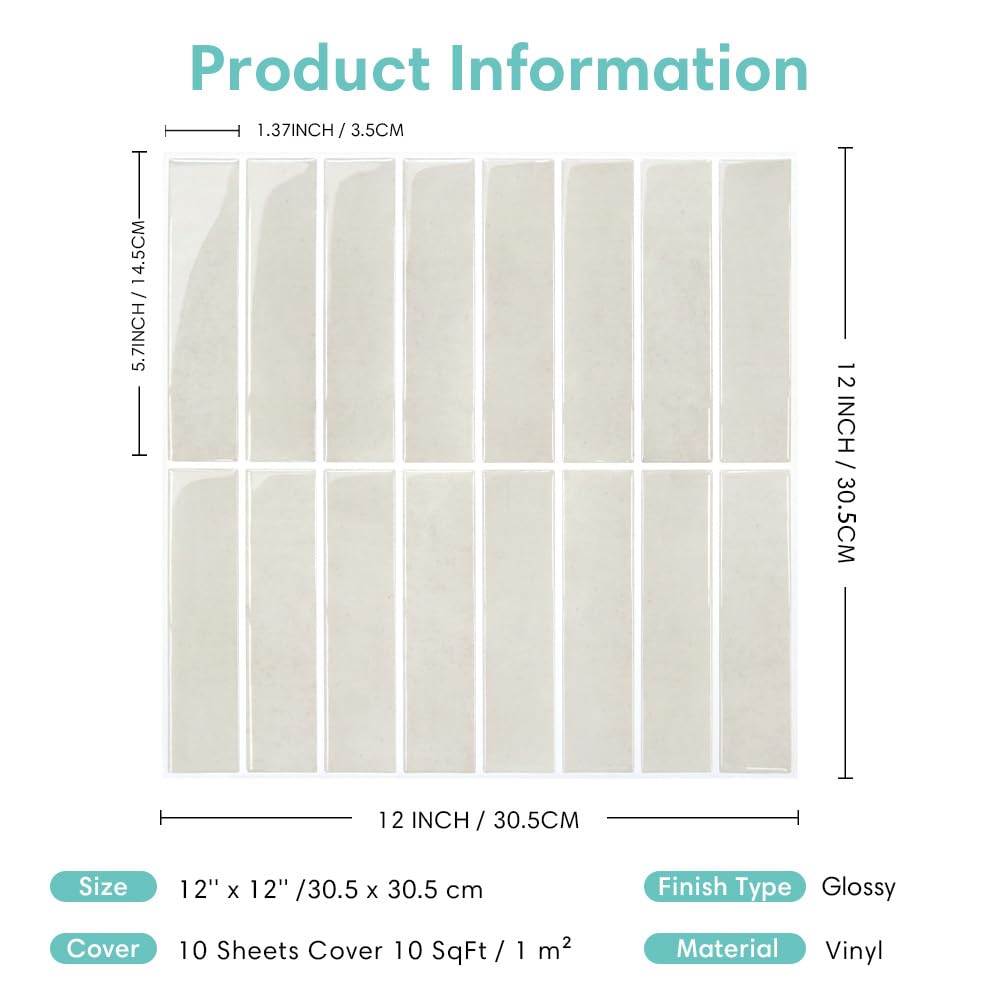 Płytki samoprzylepne 3D winylowe 30,5 x 30,5 cm beżowe Commomy 10 sztuk