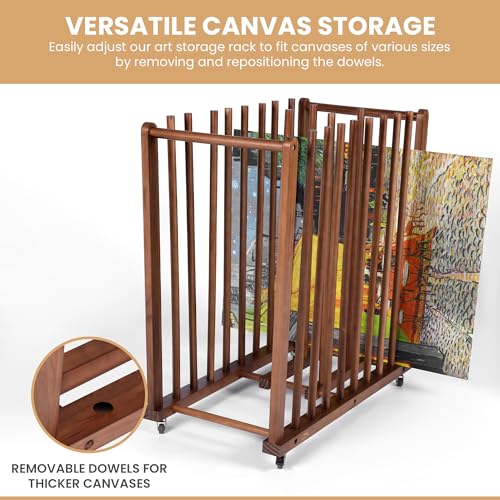 Image of Art Storage Rack and Art Rack and Studio Storage Organizer for Canvases - Paint Drying Rack with Adjustable Panels, Handles & Caster Wheels for Artwork - Canvas Boards - Frames & Prints