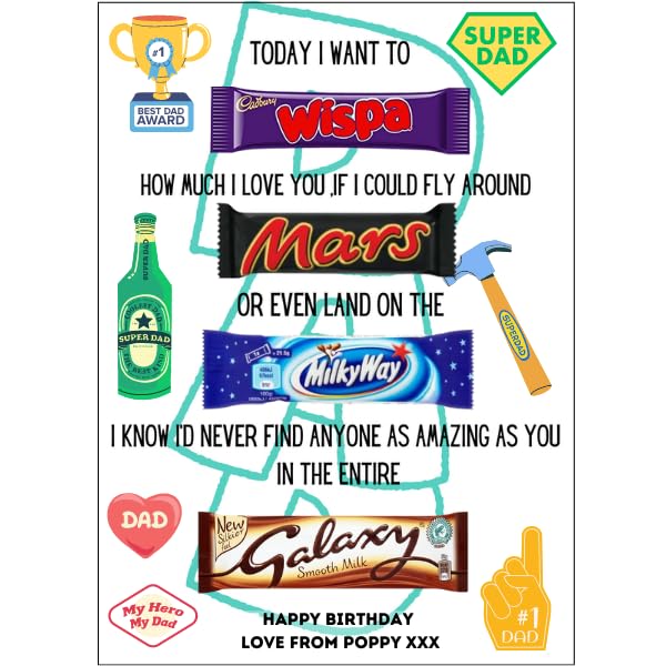 Personalised Dad Chocolate Message Board, Chocolate Poem Board for Dad, A4 Size, Laminated, Dad