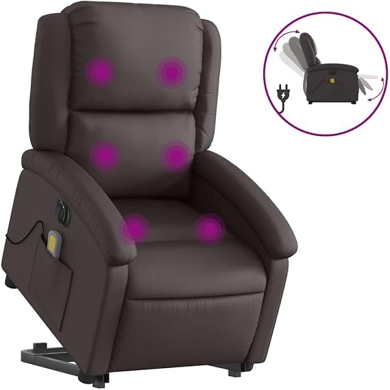 Elektrische Stand-Up Massagesessel Dunkelbraun Echtleder 106 cm Breit 24 V Lift-Assist Fernbedienung Bequemer Recliner fur Wohnzimmer & Home-Cinema