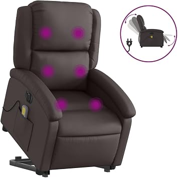 Elektrische Stand-Up Massagesessel Dunkelbraun Echtleder 106 cm Breit 24 V Lift-Assist Fernbedienung Bequemer Recliner fur Wohnzimmer & Home-Cinema