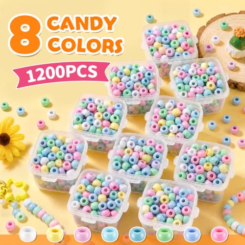 Image of Simetufy 1200 pcs Pony Beads Macaron Pastel Colored Beads for Crafts