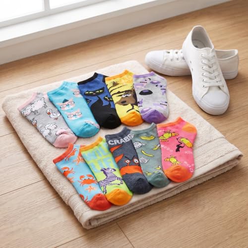 Image of Tipi Toe Women's 10 Pairs Lightweight Colorful Socks - Fun Low Cut Patterns for All-Day Comfort and Easy Everyday Style
