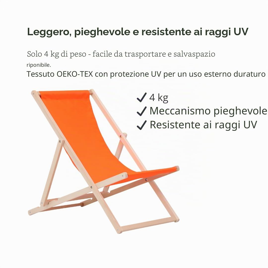 Sedia a sdraio sedia a sdraio pieghevole in legno libro senza braccioli Lettino Sdraio sedia da sole, sedia da spiaggia, Arancione