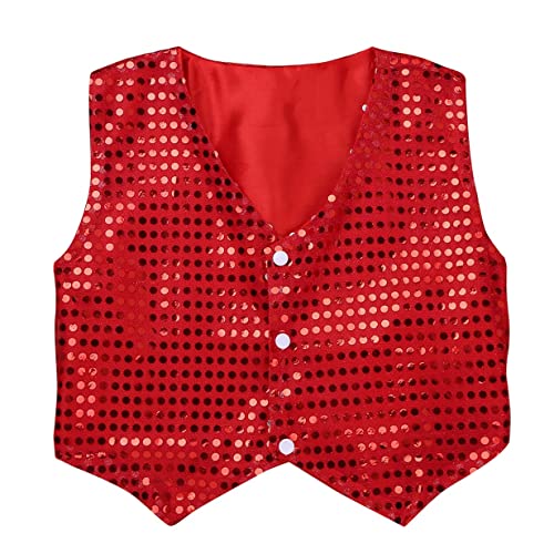 YEAHDOR Kids Girls Boys Sequins Hip-hop Jazz Dance Waistcoat Jacket Sparkle Stage Performance Vest Tops