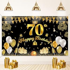 70. Geburtstag Banner Schwarz Gold,70. Geburtstag Dekoration 70. Extra Großes Banner, 70.Schwarz Gold Happy Birthday…