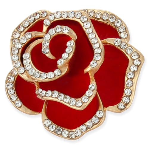 AIVIOI Broche de camelia de flores rojas con diamantes de imitación, esmalte chapado en oro, diseño de rosa 3D, 1.4 pulgadas, adecuado para accesorios de moda de mujer, día de la madre, día del