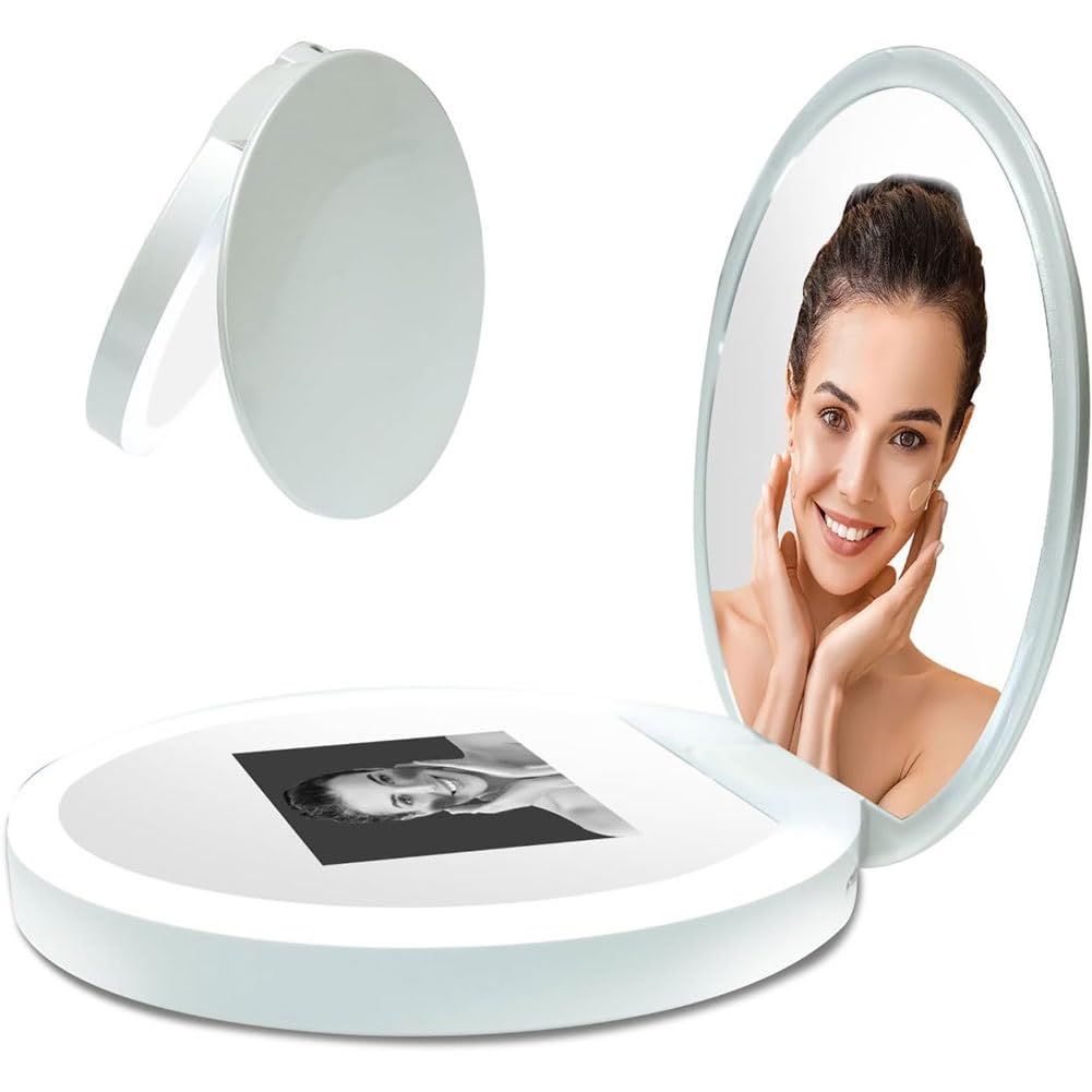 Miroir de maquillage de beauté portable miroir compact avec caméra UV et lumière réglable