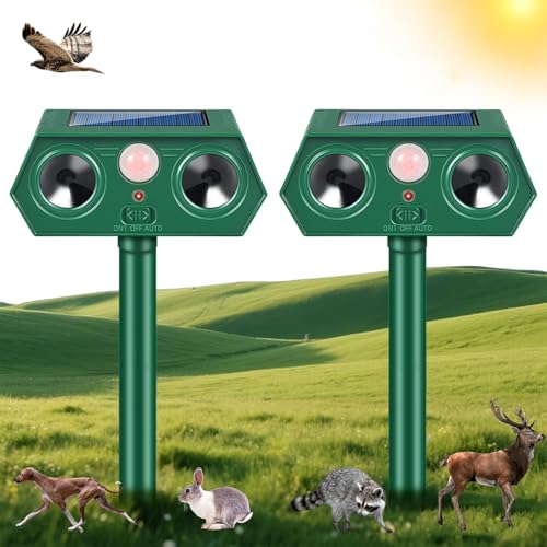 2 Pezzi Repellente per Gatti, Ultrasonico Solare Alimentato Animale Deterrente, Impermeabile,Deterrente per uccelli,Dissuasori per Piccioni,Efficace Contro Gatti, Cani, Uccelli, Martore, Volpi, Ratt
