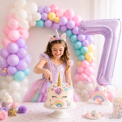 Image of KatchOn, Pastel Purple Number 7 Balloon - 40 Inch, Lilac Foil Balloon