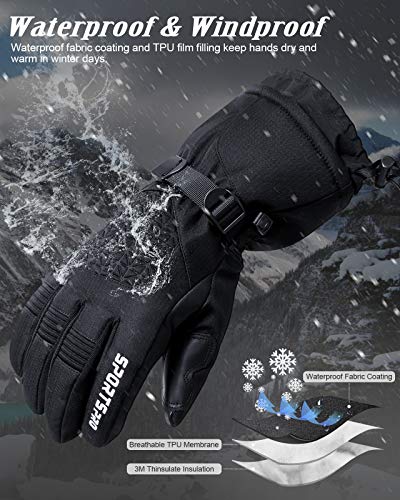 image for Glisteny Mens Ski Gloves Women Waterproof Snowboard Touchscreen Winter