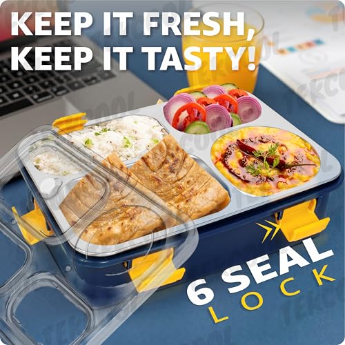 Image of TEKCOOL Lunch Box for Adults - Lunch Box for Kids - with Spoon & Fork - Stainless Steel Lunch Box with 4 Compartment - Durable Perfect Size for On-The-Go Meal, BPA-Free