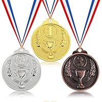 3 Stück Metall Medaillen Gold Silber Bronze Medaillen Gewinner Medaille Siegermedaillen für Laufen Fussball Kinder Gold für Schule, Sportstag Oder Mini Olympiade Party Kindergeburtstag Spiele