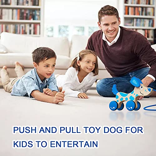 Image of Wooden Pull Dog Toy Wooden Walk Pull Along Toy with String Toy Montessori Toddler Pull Toys for Walking Toddlers