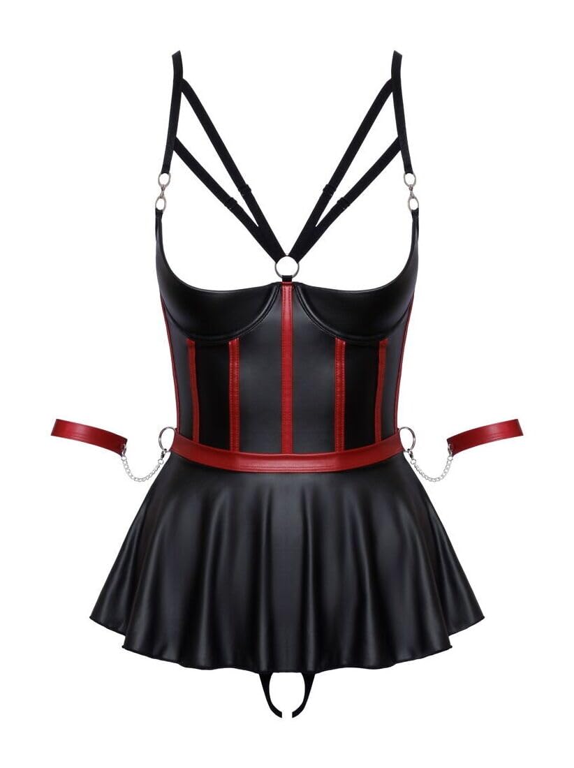 Cottelli Collection Cottelli Bondage Half Cup Bondage Babydoll with Restraints - Black - S