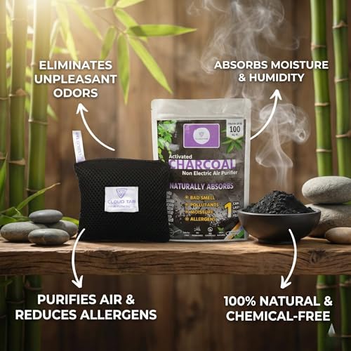 Image of Natural Activated Charcoal Air Purifier Bag Odor & Moisture Absorber Dehumidifier for Car Refrigerator Home Wardrobe Kitchen Bathroom Dampness & Allergen Remover Air Freshener (50gm)