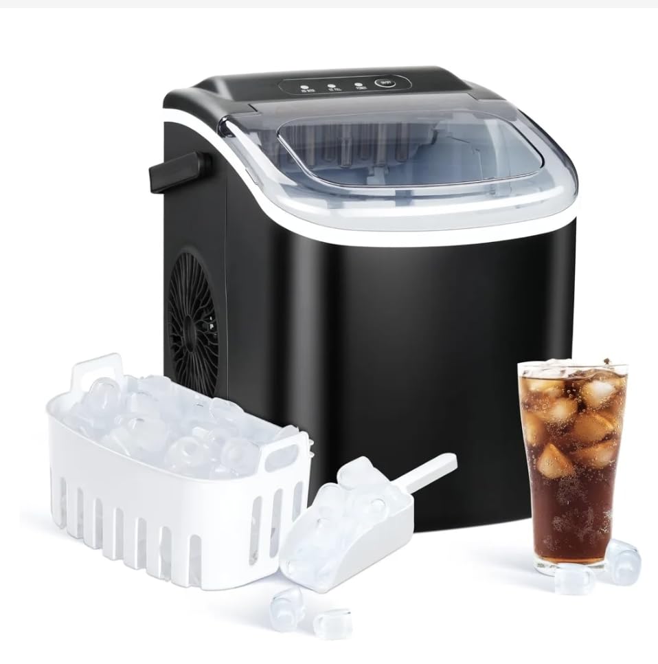 Generic Ice Maker for Countertop, 9 ice Cubes Ready in 6 Minutes, 26lb ice/24hr, self-Clean ice Machine with Plastic Spoon and Basket