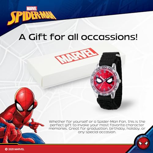 Image of Marvel Spiderman Watch for Kids - Spiderman Watch Boys - Spider-Man Watches for Boys 4-6 - Kids Toys - - Marvel Toddler - Teen - Red Bezel - Multicolor Nylon Strap