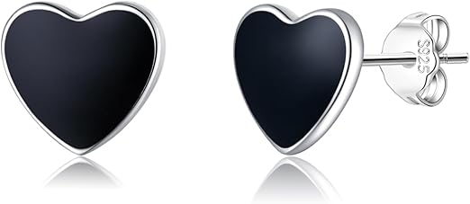 SLUYNZ 925 Sterling Silver Black Heart Earrings Studs for Women